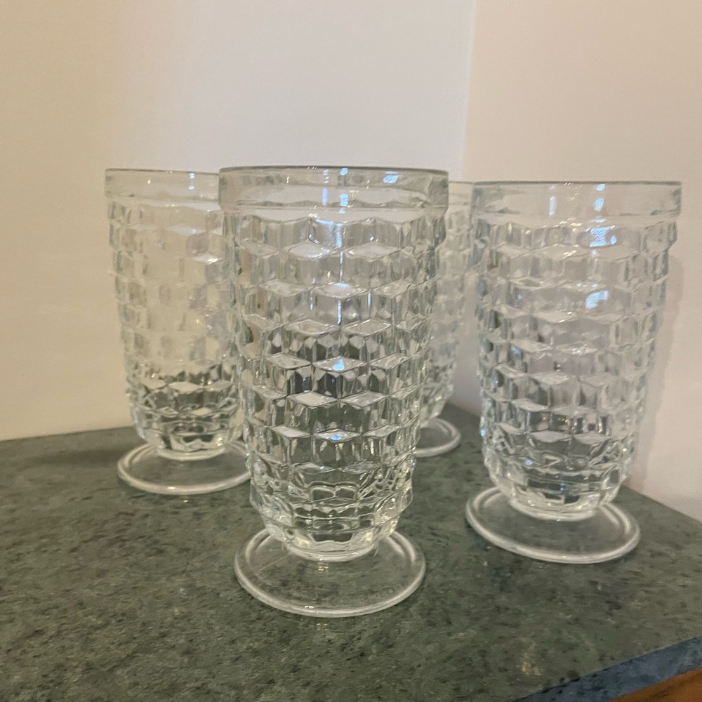 Vintage Indiana Glass Clear Cubist Tumblers